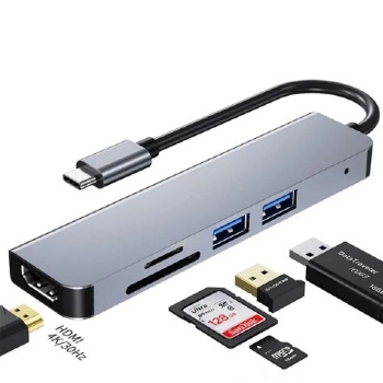 Hub 5 em 1 Tipo-C x HDMI 4K + 2x USB 3.0 + Leitor de Cartão SD/TF - GV Cabos