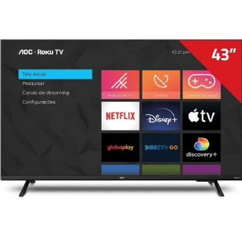 Smart TV 43" Full HD AOC 43S5135/78 Roku TV, Design sem Bordas, Wi-Fi, Conversor Digital, HDMI, USB