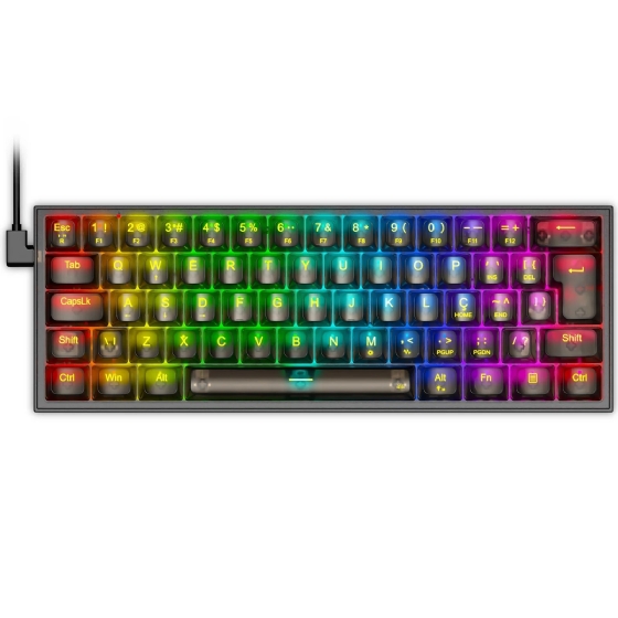 Teclado Gamer Mecânico Redragon Fizz Clear, RGB, USB, Switch Crystal, ABNT2, 60%, Preto