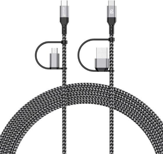 Cabo Geonav 4 em 1 Multifuncional, 2x USB-C, USB-a, Micro USB, Nylon Trançado, 1,5 Metros, UCC10MIC