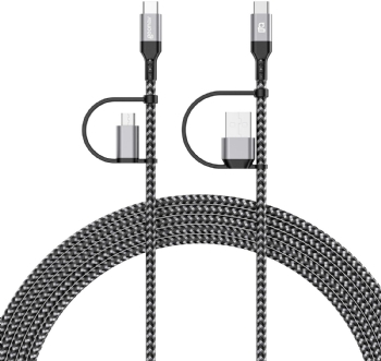 Cabo Geonav 4 em 1 Multifuncional, 2x USB-C, USB-a, Micro USB, Nylon Trançado, 1,5 Metros, UCC10MIC