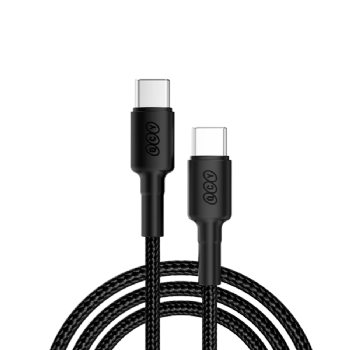 Cabo Qcy USB-C para USB-C em Nylon, 60W, 1 Metro, Preto