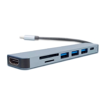 Hub 7 em 1 USB-C GV Cabos, HDMI 4K, USB 3.0, 2x USB 2.0, USB-C PD 87W, Cartão TF/SD, HUB.38501