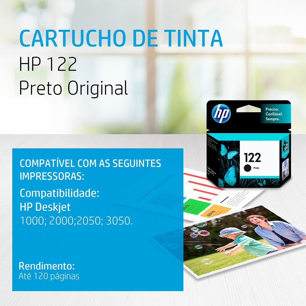 Cartucho de Tinta HP 122 Preto Original 2ml