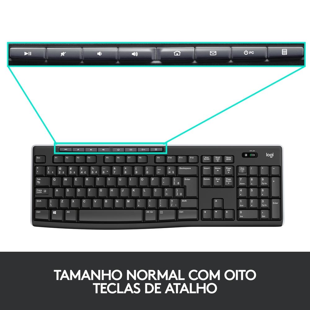 Teclado e Mouse sem Fio Logitech MK270 com Teclas de Mídia, Conexão USB, Pilhas INCLUSAS,ABNT2,PRETO