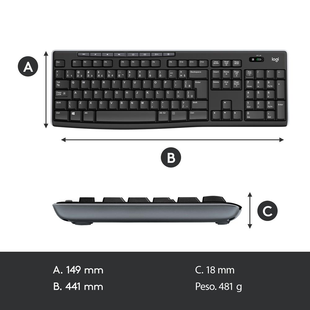 Teclado e Mouse sem Fio Logitech MK270 com Teclas de Mídia, Conexão USB, Pilhas INCLUSAS,ABNT2,PRETO