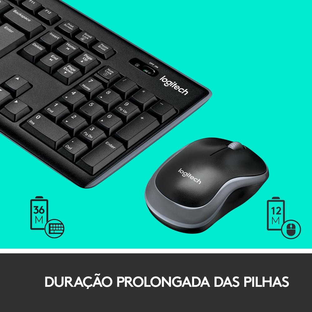 Teclado e Mouse sem Fio Logitech MK270 com Teclas de Mídia, Conexão USB, Pilhas INCLUSAS,ABNT2,PRETO