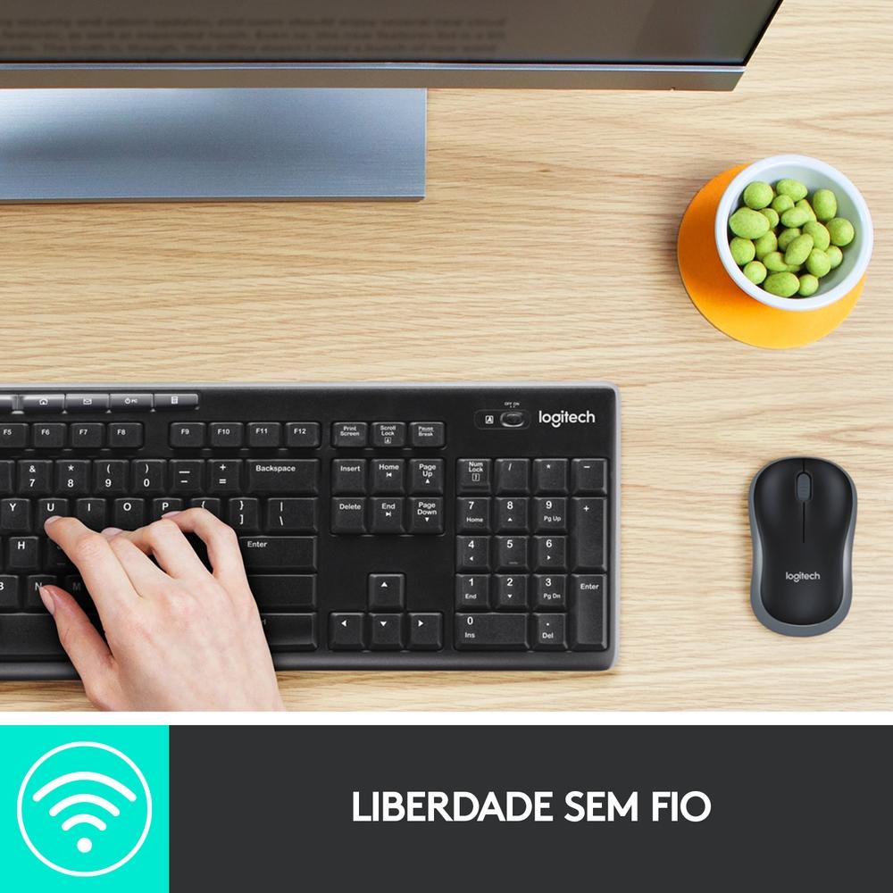 Teclado e Mouse sem Fio Logitech MK270 com Teclas de Mídia, Conexão USB, Pilhas INCLUSAS,ABNT2,PRETO