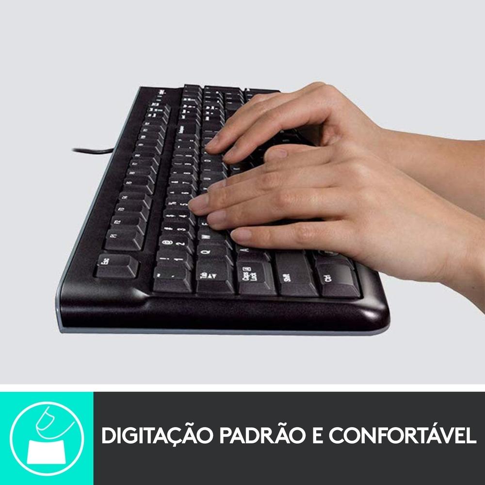 Teclado com Fio USB Logitech K120 Resistente à Respingos, Layout ABNT2, Compativel PC/Notebook