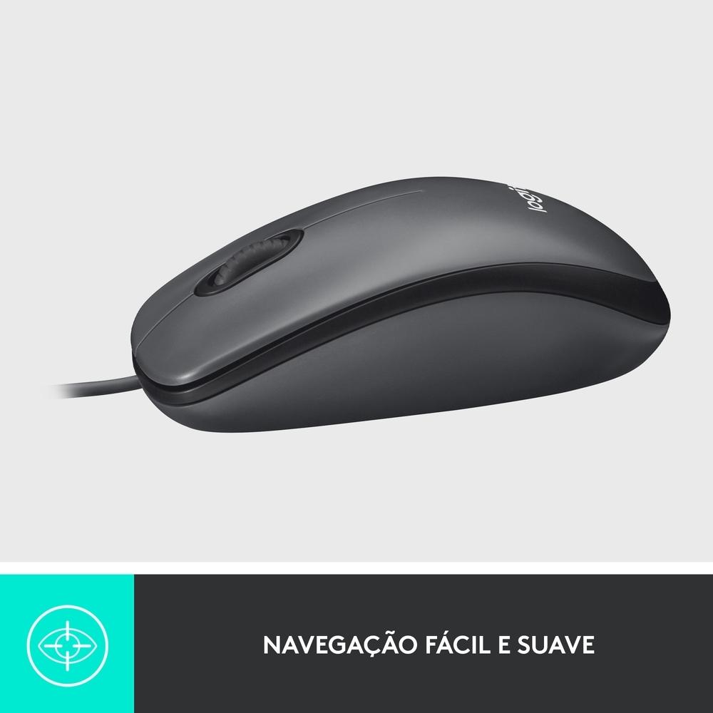 Mouse Logitech M100 com Fio USB 1000dpi, Ambidestro, Plug Abd Play - Preto