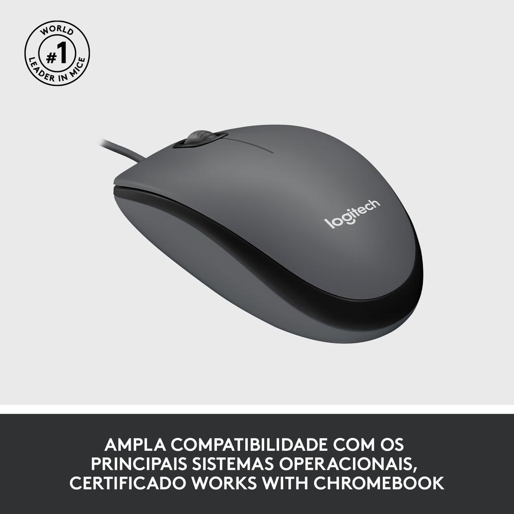Mouse Logitech M100 com Fio USB 1000dpi, Ambidestro, Plug Abd Play - Preto