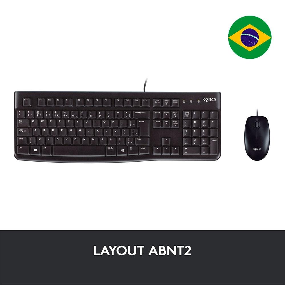 Teclado e Mouse com Fio USB Logitech MK120, Design Confortável, Resistente à Respingos, ABNT2, Preto