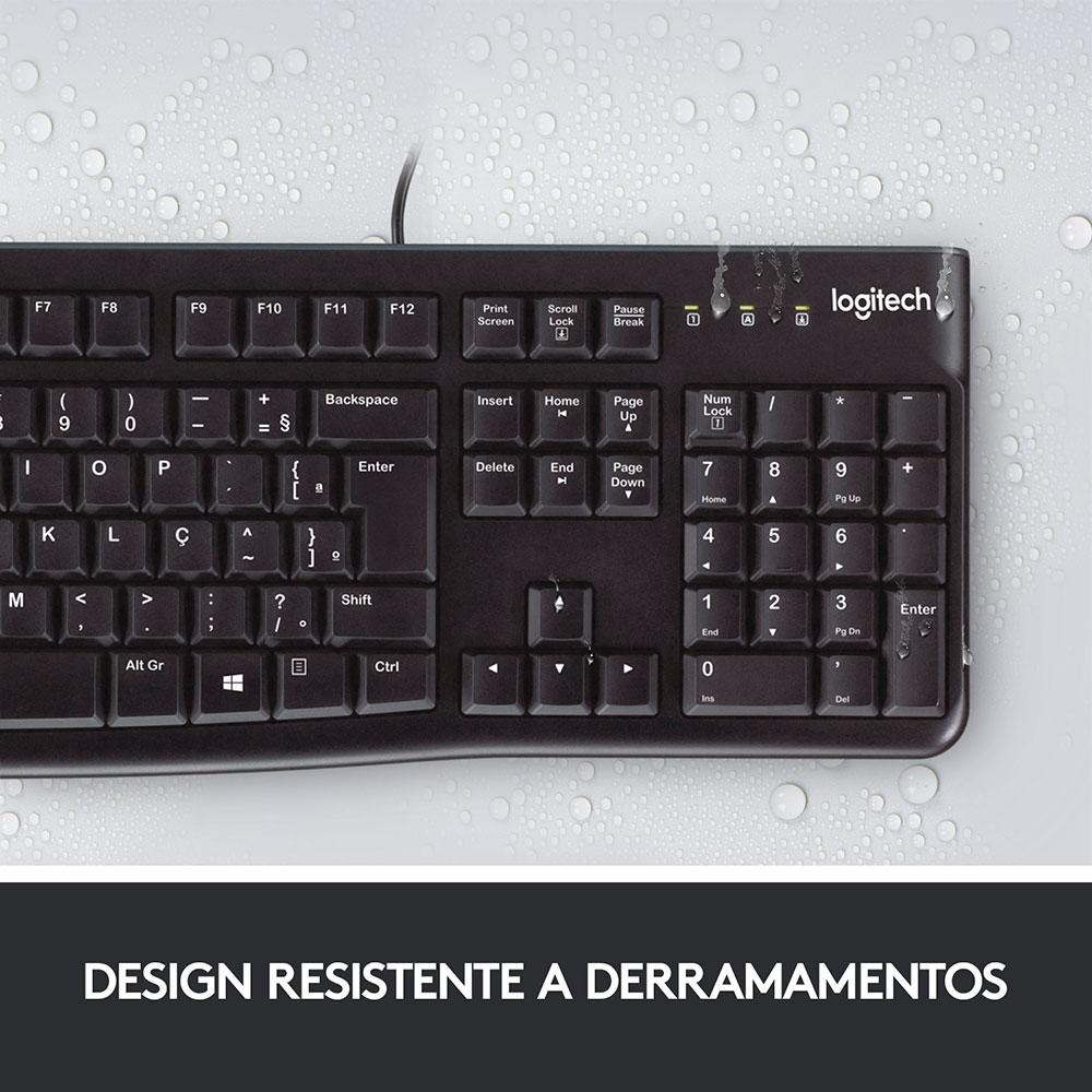 Teclado e Mouse com Fio USB Logitech MK120, Design Confortável, Resistente à Respingos, ABNT2, Preto