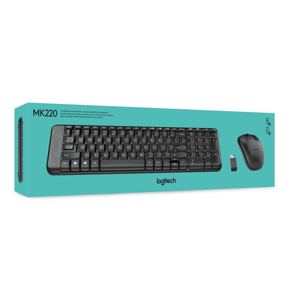 Teclado e Mouse sem Fio Logitech MK220, Compacto, Conexão USB, Pilhas Inclusas, ABNT 2, Preto
