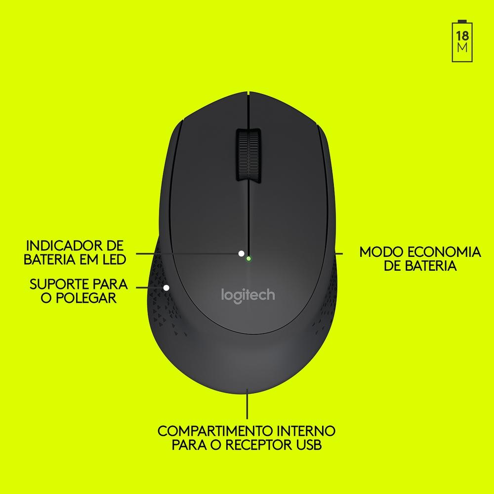 Mouse sem Fio Logitech M280 com Conexão USB e Pilha Inclusa, Preto - 910-004284