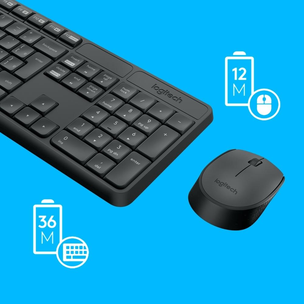 Teclado e Mouse sem Fio Logitech MK235 com Conexão USB, Pilhas Inclusas e Layout ABNT2, Preto
