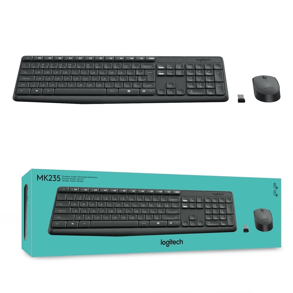 Teclado e Mouse sem Fio Logitech MK235 com Conexão USB, Pilhas Inclusas e Layout ABNT2, Preto
