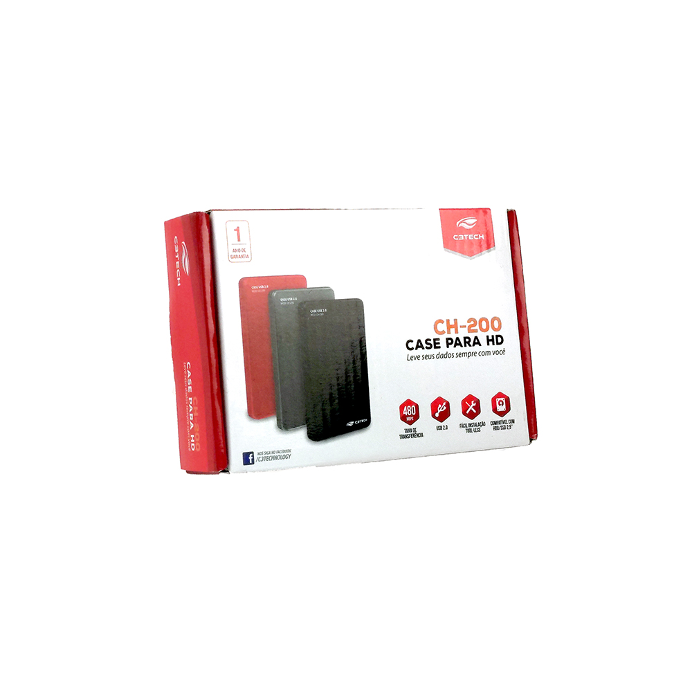 Gaveta Externa para HD 2.5 USB CH-200RD Vermelho - C3 Tech