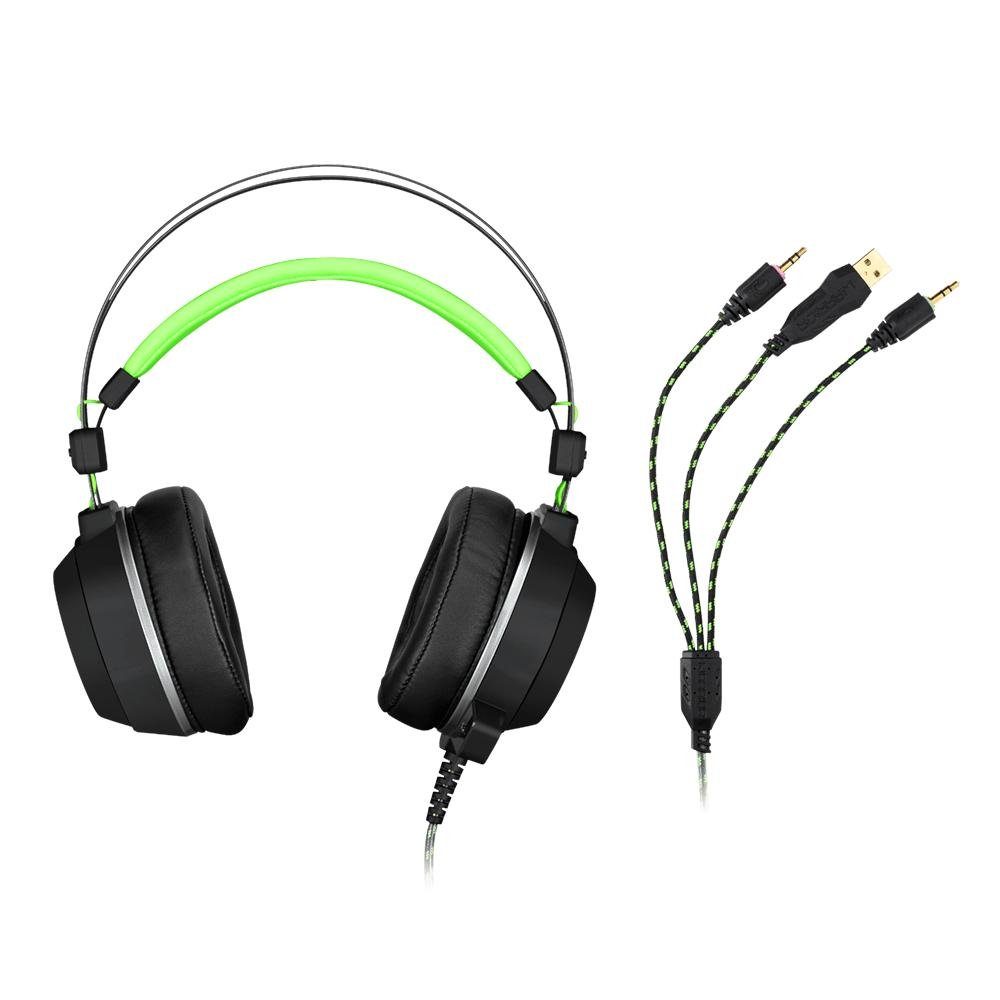 Headset Gamer Swan USB+P2 Stereo Preto/Verde - Warrior