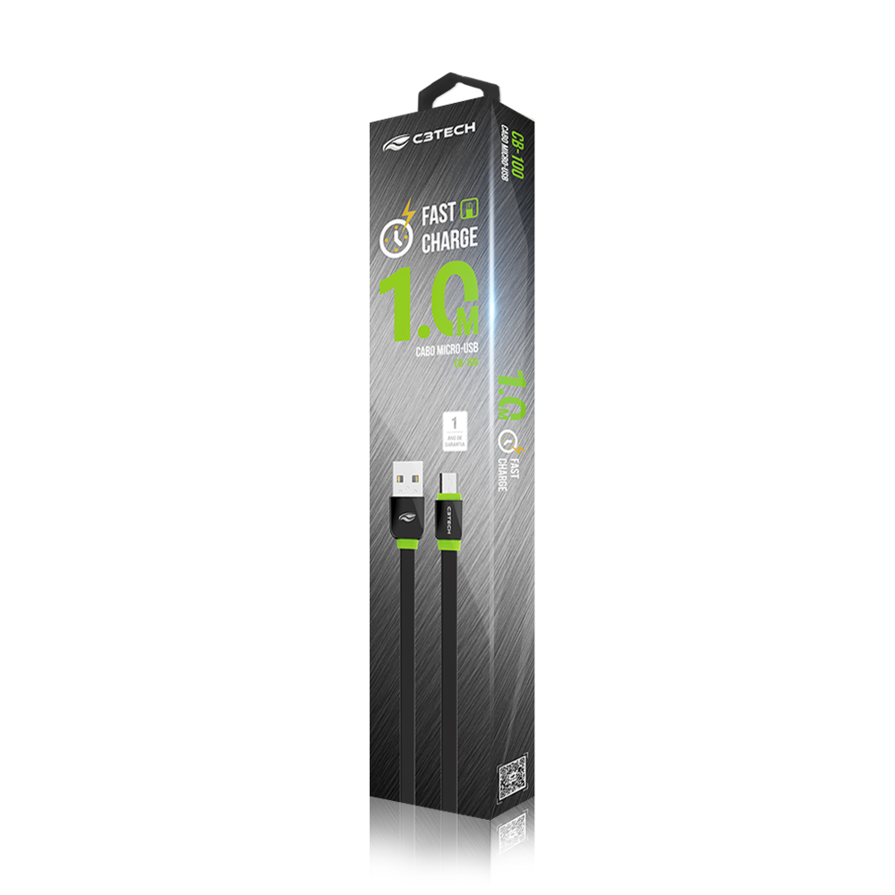 Cabo USB-Micro USB 2,0 a 1m Preto - C3Tech