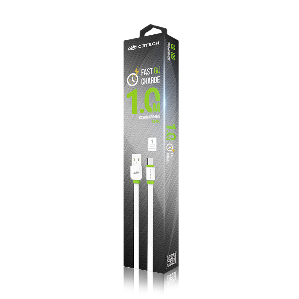 Cabo USB-Micro USB 2,0 a 1m Branco - C3Tech