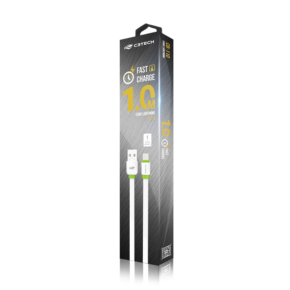 Cabo USB-Lightning 2,0 a 1m Branco - C3Tech