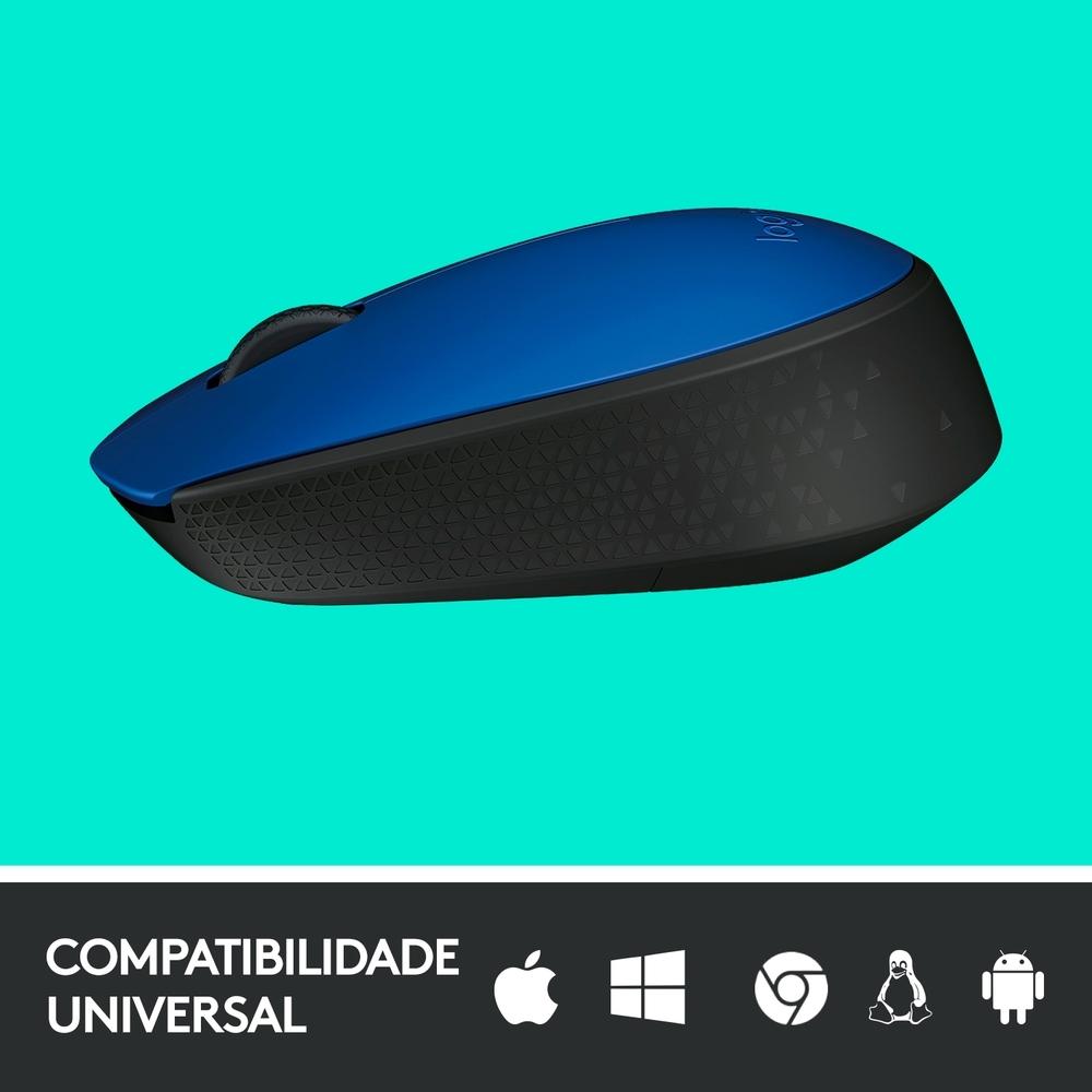 Mouse sem Fio Logitech M170 Azul, com Design Ambidestro Compacto, Conexão USB, Pilha Inclusa