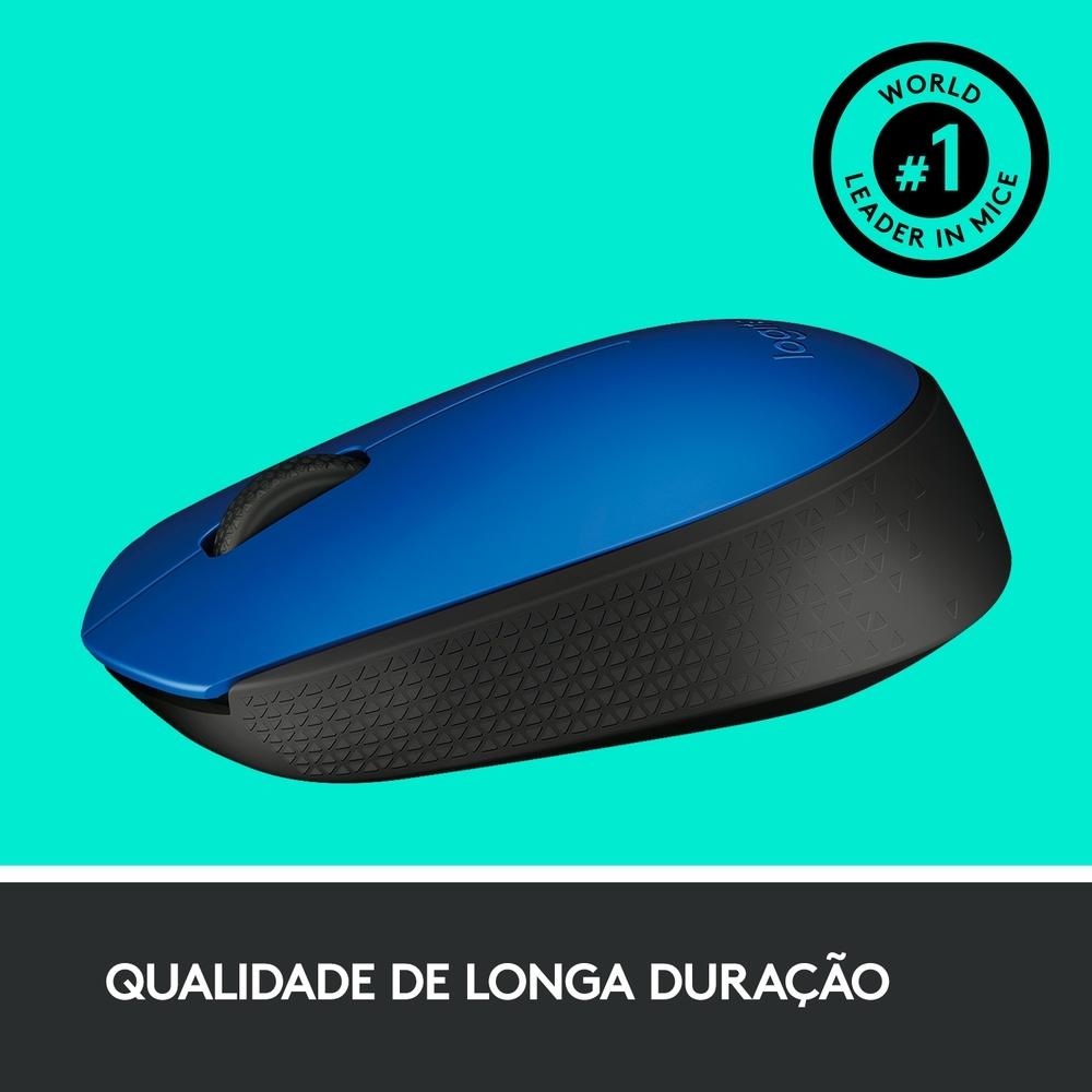 Mouse sem Fio Logitech M170 Azul, com Design Ambidestro Compacto, Conexão USB, Pilha Inclusa