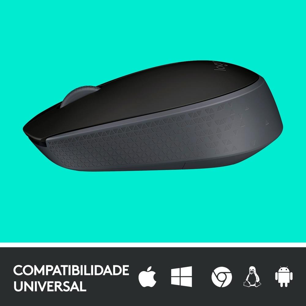 Mouse sem Fio Logitech M170 Preto, com Design Ambidestro Compacto, Conexão USB, Pilha Inclusa