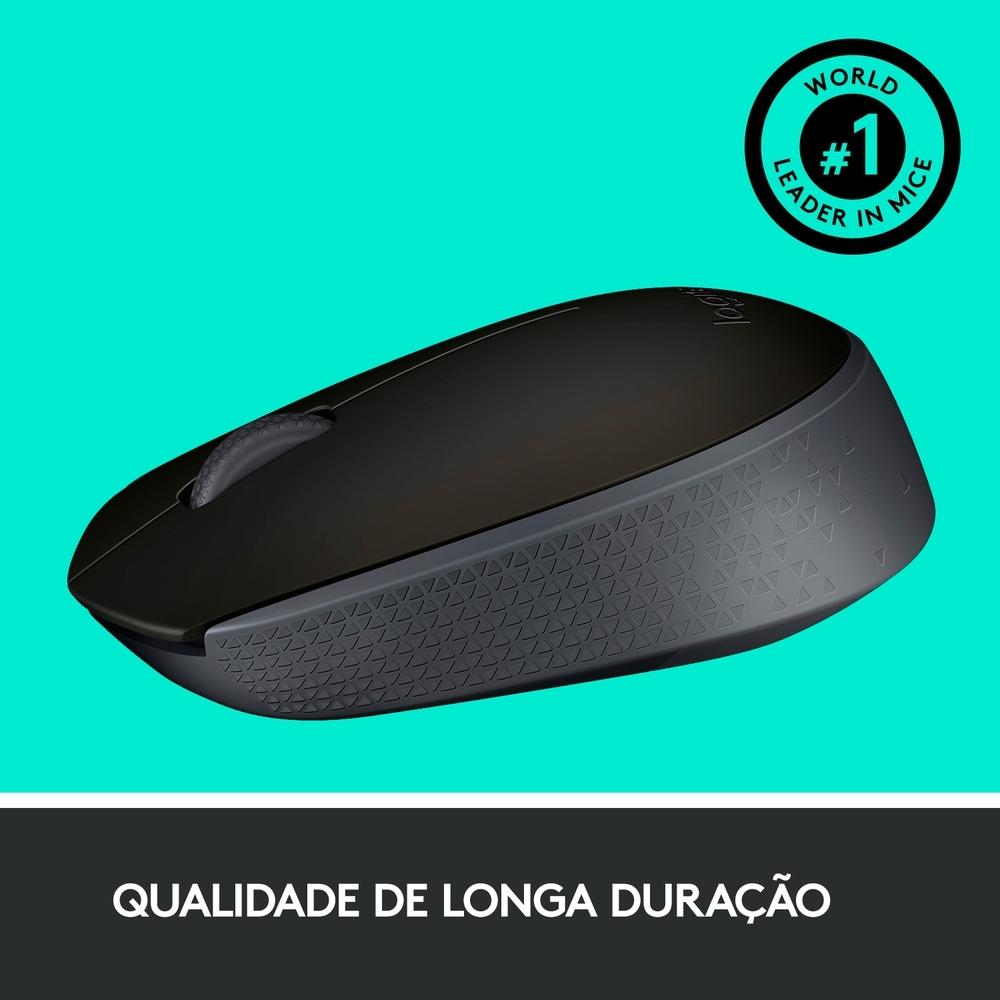 Mouse sem Fio Logitech M170 Preto, com Design Ambidestro Compacto, Conexão USB, Pilha Inclusa
