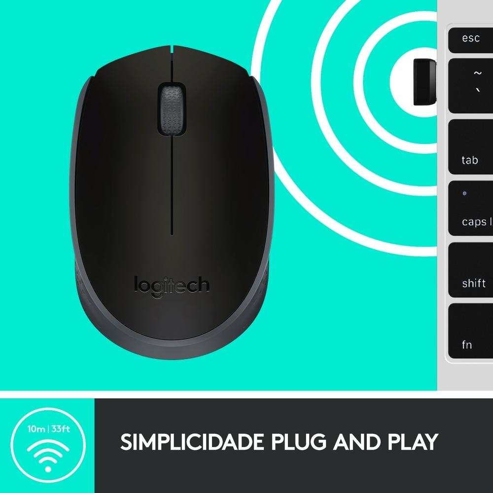 Mouse sem Fio Logitech M170 Preto, com Design Ambidestro Compacto, Conexão USB, Pilha Inclusa