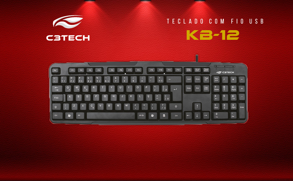 Teclado USB KB-12 Padrão ABNT2 Preto - C3Tech