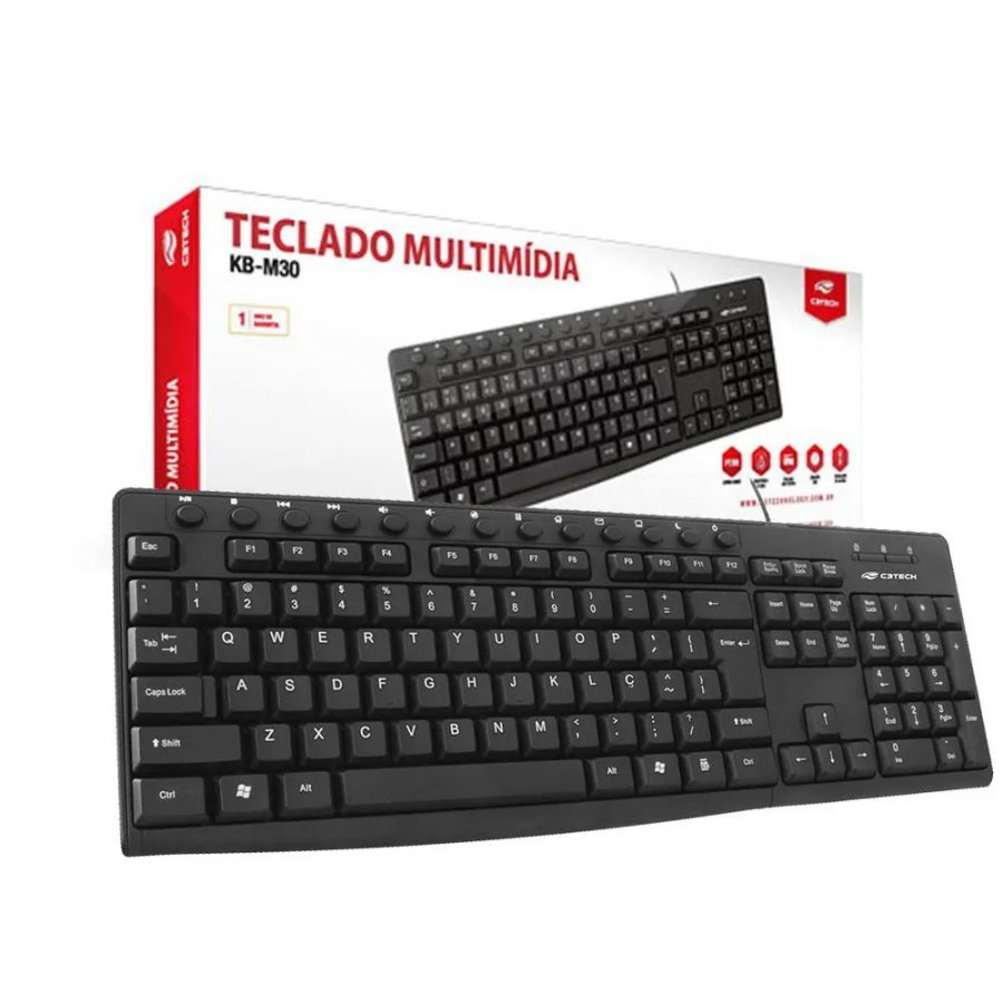 Teclado USB KB-M30 Multimídia Padrão ABNT2 Preto - C3Tech