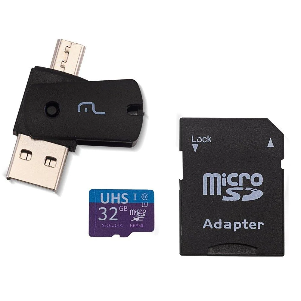 Cartão 32GB Micro SD Classe 10 Uhs Kit 4x1 - Multilaser