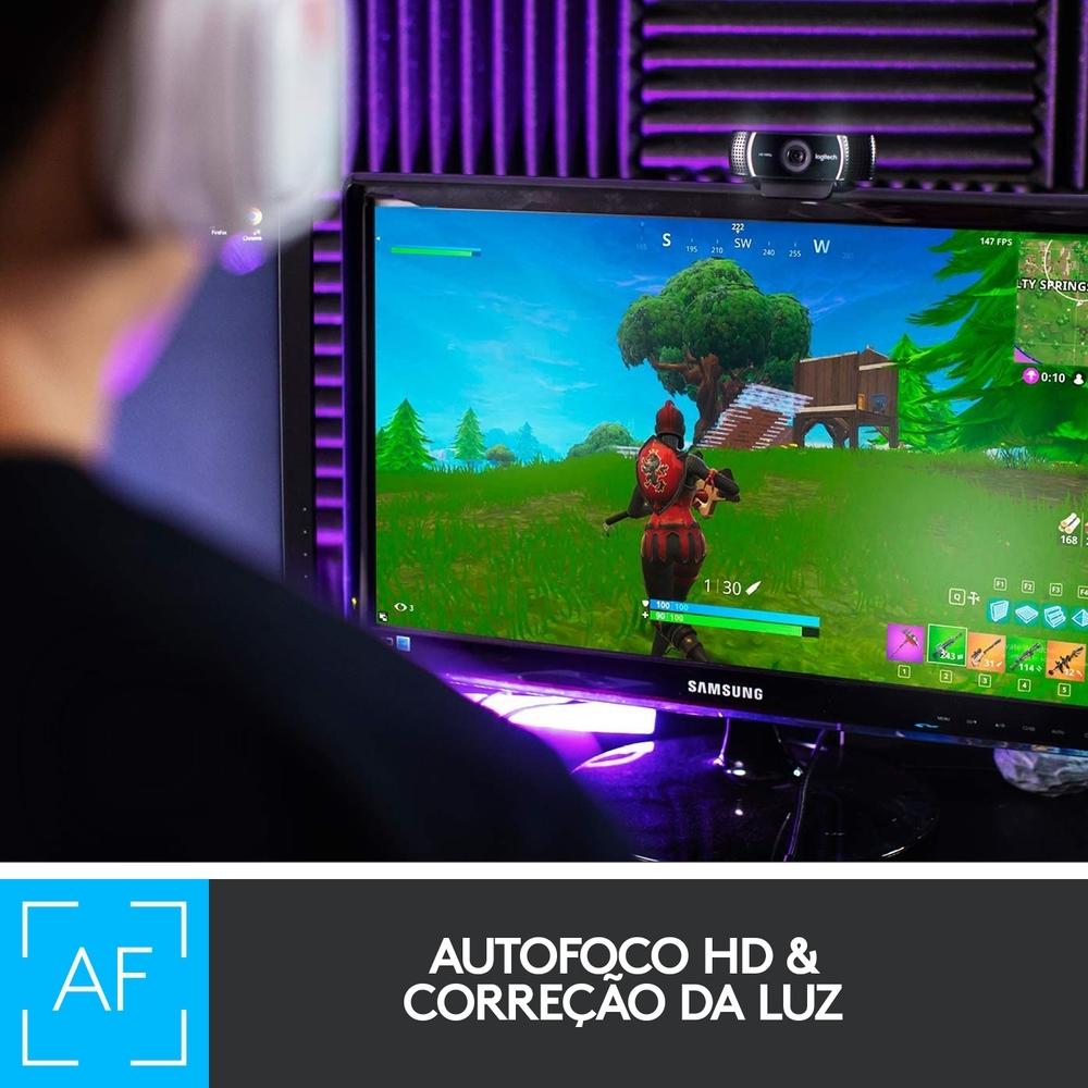 Webcam Full HD Logitech C922 Pro Stream, 1080P, Microfone Embutido, Tripé Incluso, 960-001087