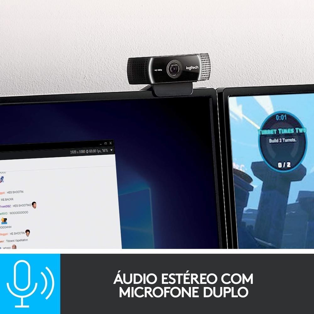 Webcam Full HD Logitech C922 Pro Stream, 1080P, Microfone Embutido, Tripé Incluso, 960-001087