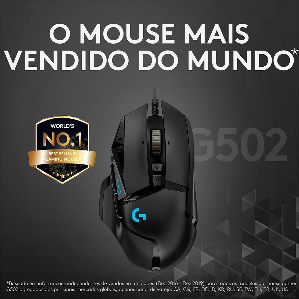 Mouse Gamer Logitech G502 Hero, RGB LightSync, Ajuste de Peso, 11BOTOES Programaveis e Sensor 25K.