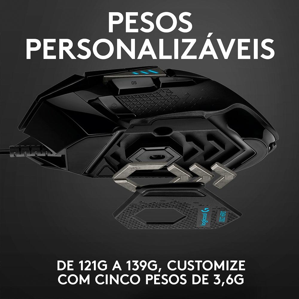 Mouse Gamer Logitech G502 Hero, RGB LightSync, Ajuste de Peso, 11BOTOES Programaveis e Sensor 25K.