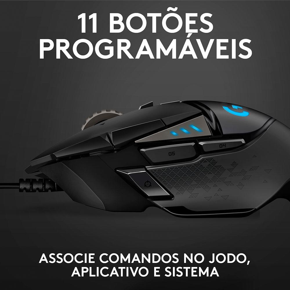 Mouse Gamer Logitech G502 Hero, RGB LightSync, Ajuste de Peso, 11BOTOES Programaveis e Sensor 25K.