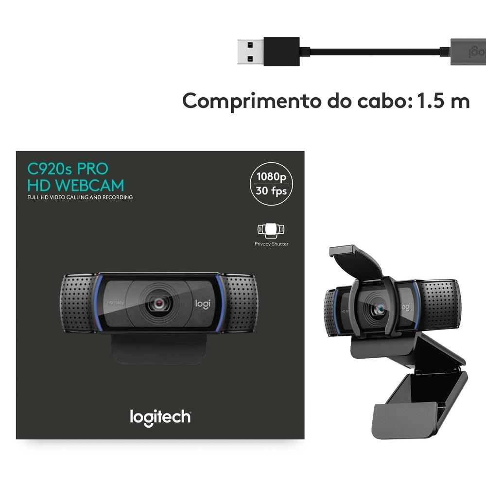 Webcam Full HD Logitech C920S, 1080P, Microfone Embutido, Proteção de Privacidade, Widescreen