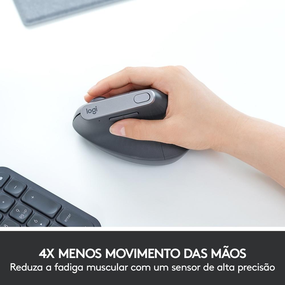 Mouse sem Fio Logitech Mx Vertical Ergonômico, USB Unifying ou Bluetooth, Recarregável - 910-005447