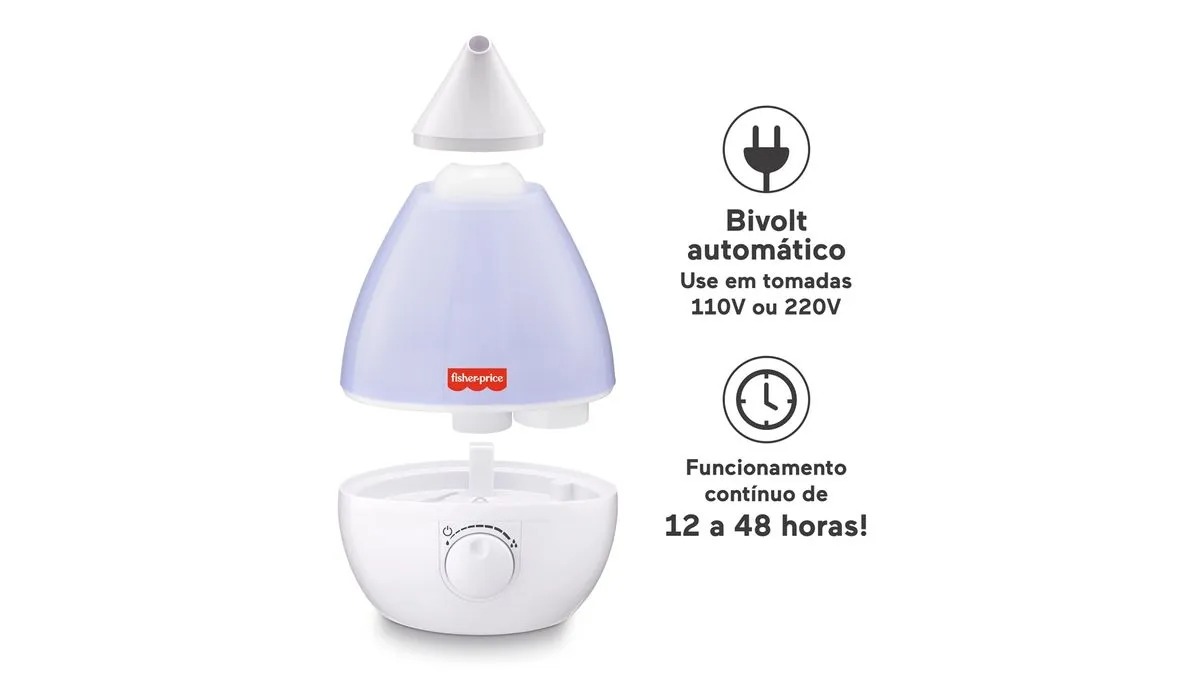 Umidificador de Ar Multilaser, 3,4L Ultrassonico Fisher Price, Branco, HC115