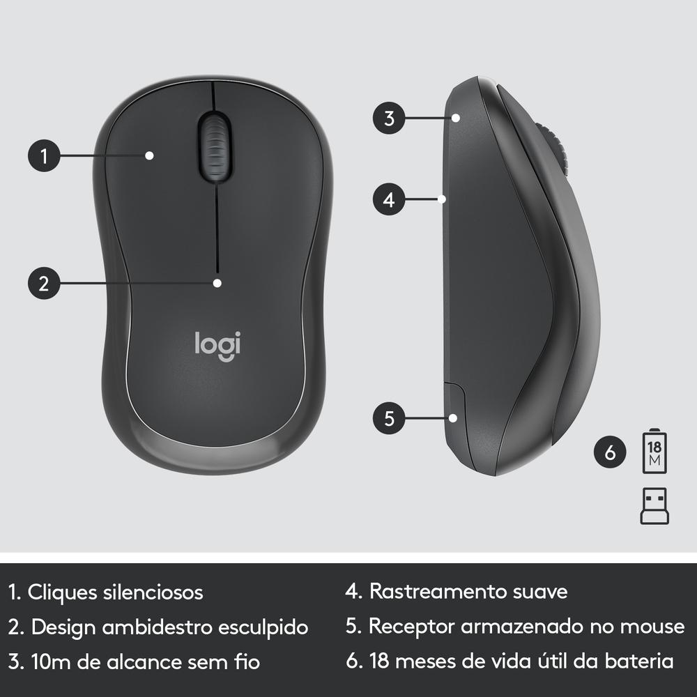 Teclado e Mouse sem Fio Logitech MK295, Digitação e Clique Silencioso, USB, Pilhas Inclusas, ABNT2