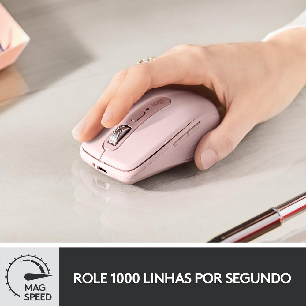 Mouse sem Fio Logitech Mx Anywhere 3, USB Unifying ou Bluetooth, Mac, iPad, PC, Linux, Chrome, Rosa