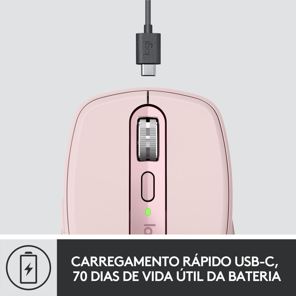 Mouse sem Fio Logitech Mx Anywhere 3, USB Unifying ou Bluetooth, Mac, iPad, PC, Linux, Chrome, Rosa