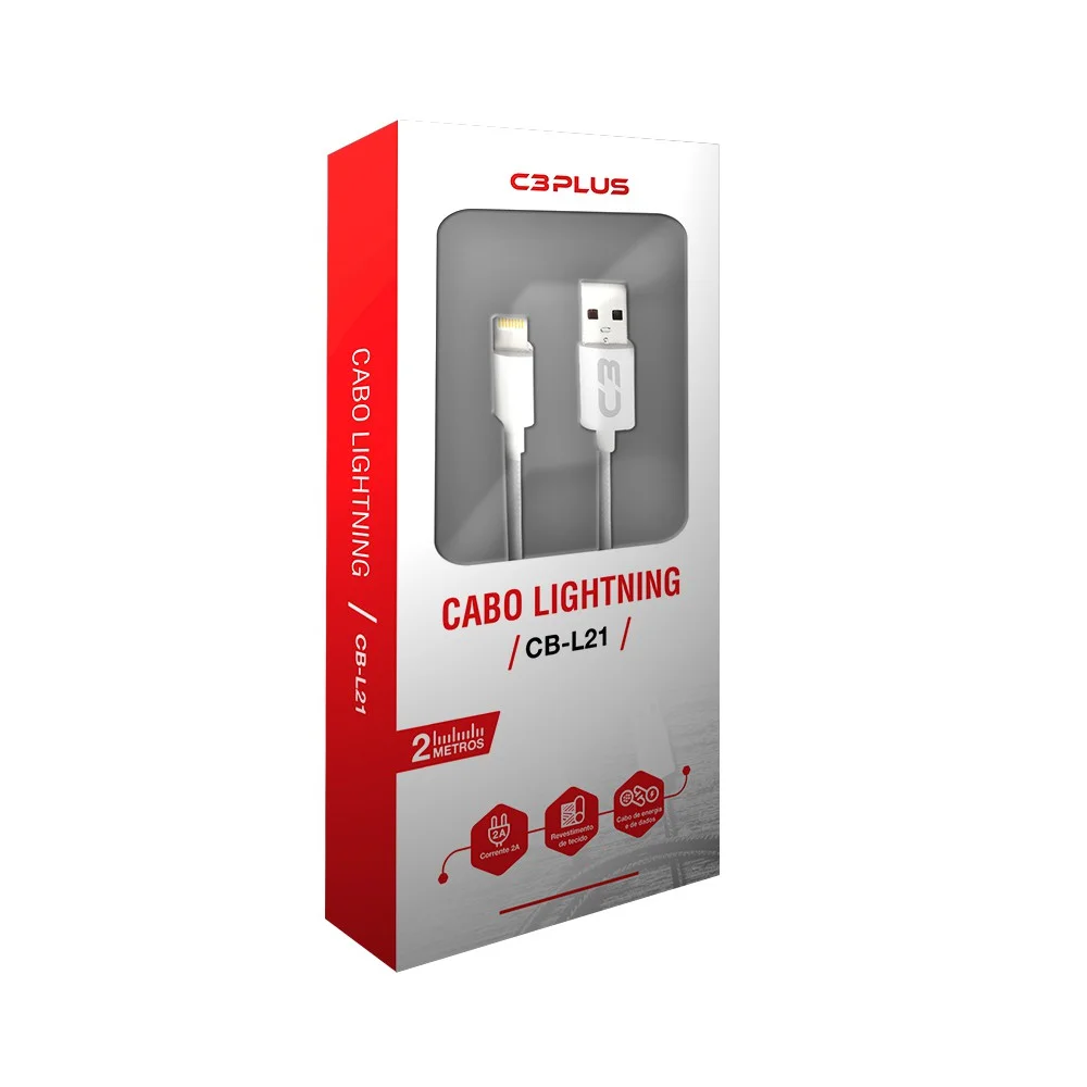 Cabo USB-Lightning 2 M 2A Branco - C3 Tech