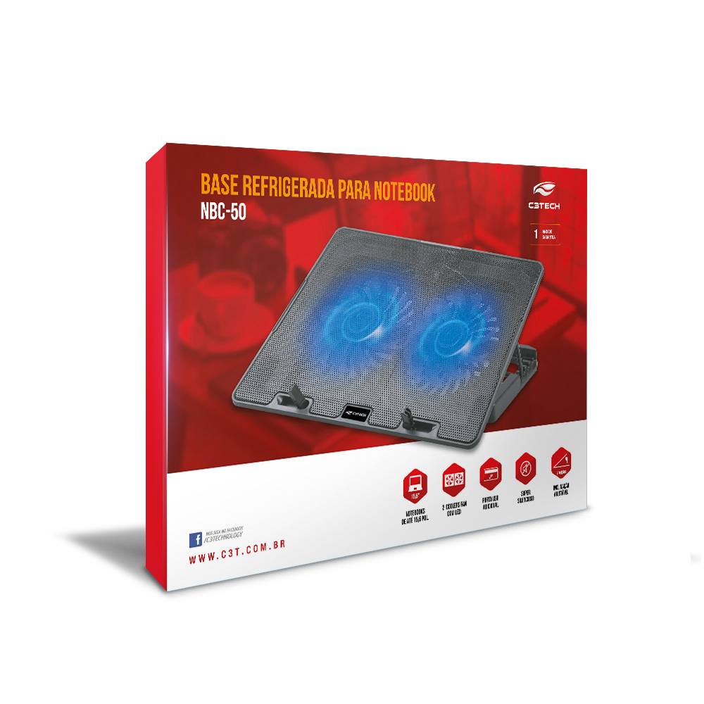 Suporte Base para Notebook 15.6'' com 2 Coolers, LED Azul - C3 Tech