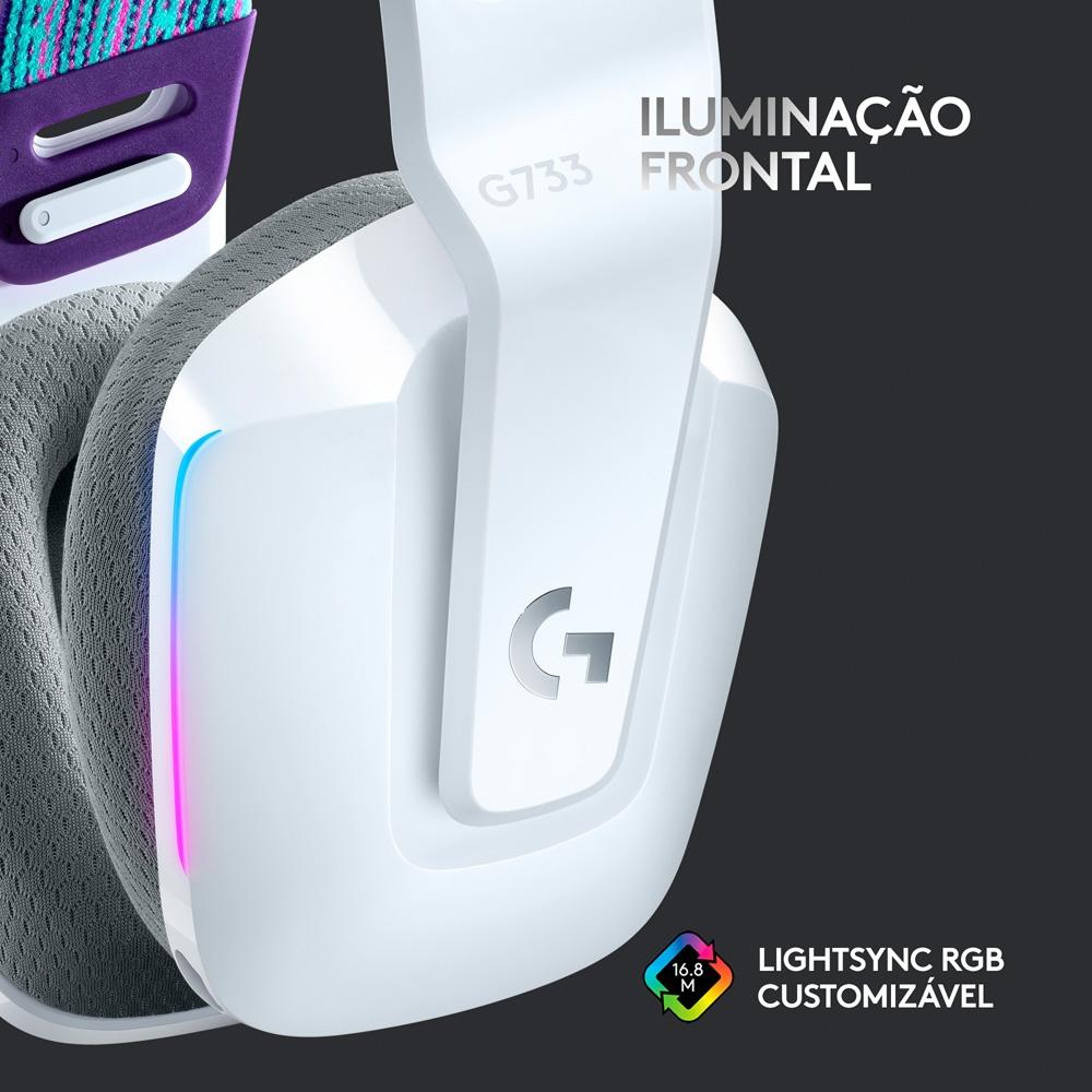 Headset Gamer sem Fio Logitech G733,DOUBY Sourround 7.1 com Blue Voice, RGB Ligthsync, PC e Ps- Branco