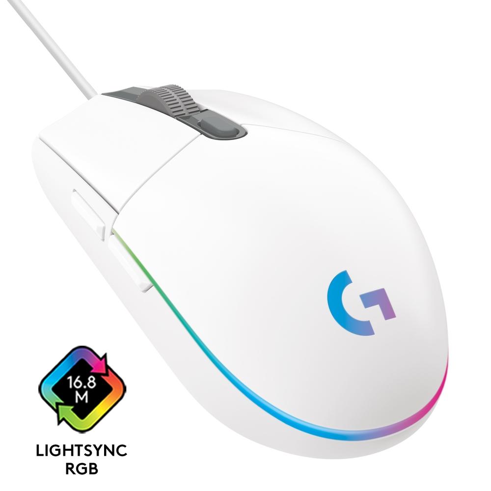 Mouse Gamer Logitech G203 LightSync RGB, Efeito de Ondas de Cores, 6 Botões,até 8.000 DPI- Branco