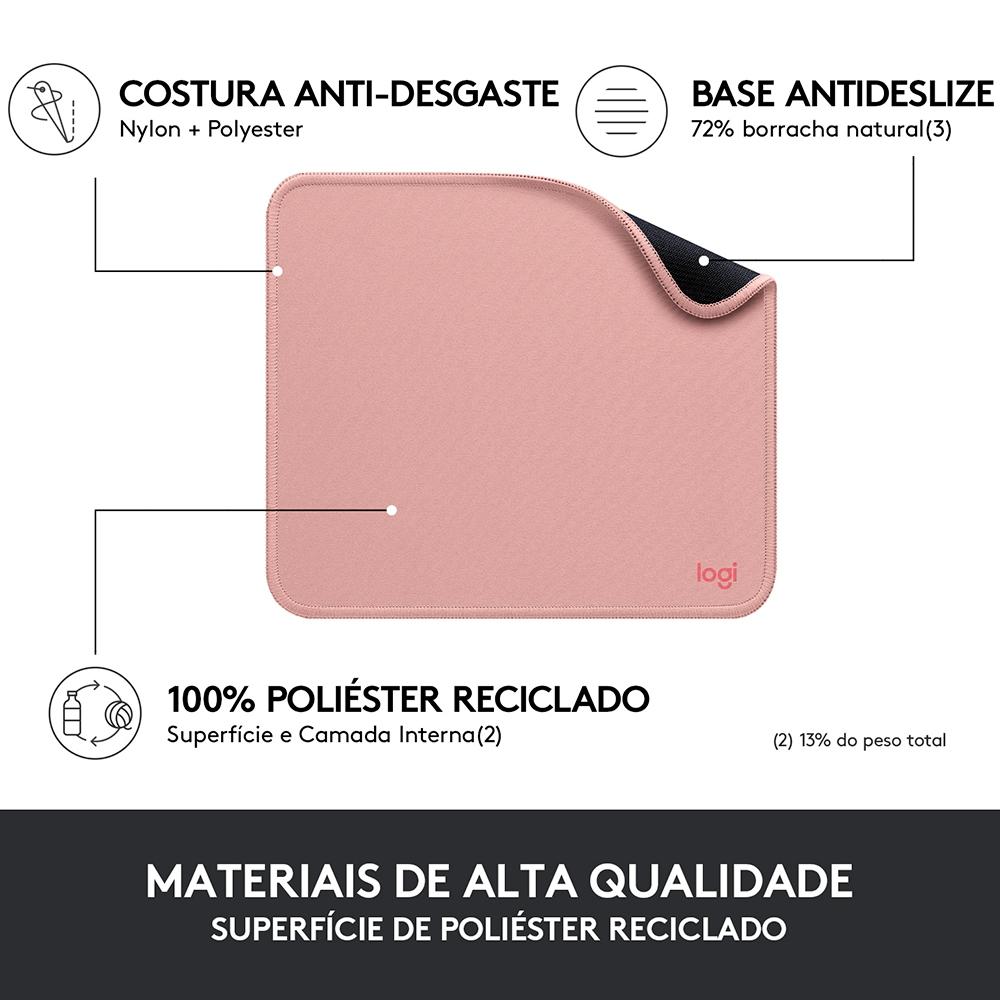 Mousepad Studio Series Logitech Portátil Rosa, 20x23cm, Antiderrapante, Resistente a Água - Rosa